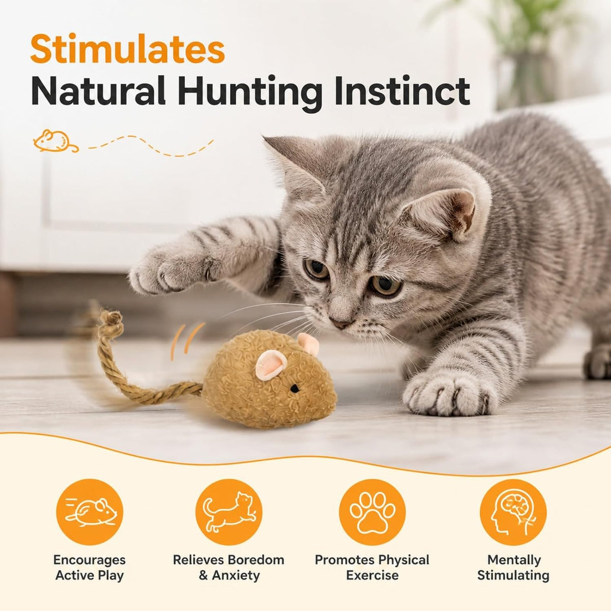 Cat Toys Mouse Set, 10 Pack Plush Mice with Rope Tails, Soft Interactive Cat Toy for Indoor Cats, Kittens, Chase, Batting & Hunting Play