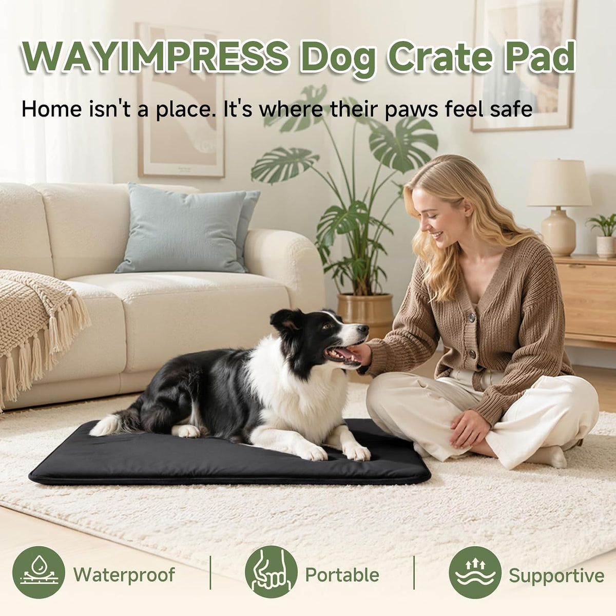 Outdoor XL Dog Crate Pad Bed, Waterproof Wipeable Mat, 41x27, Black