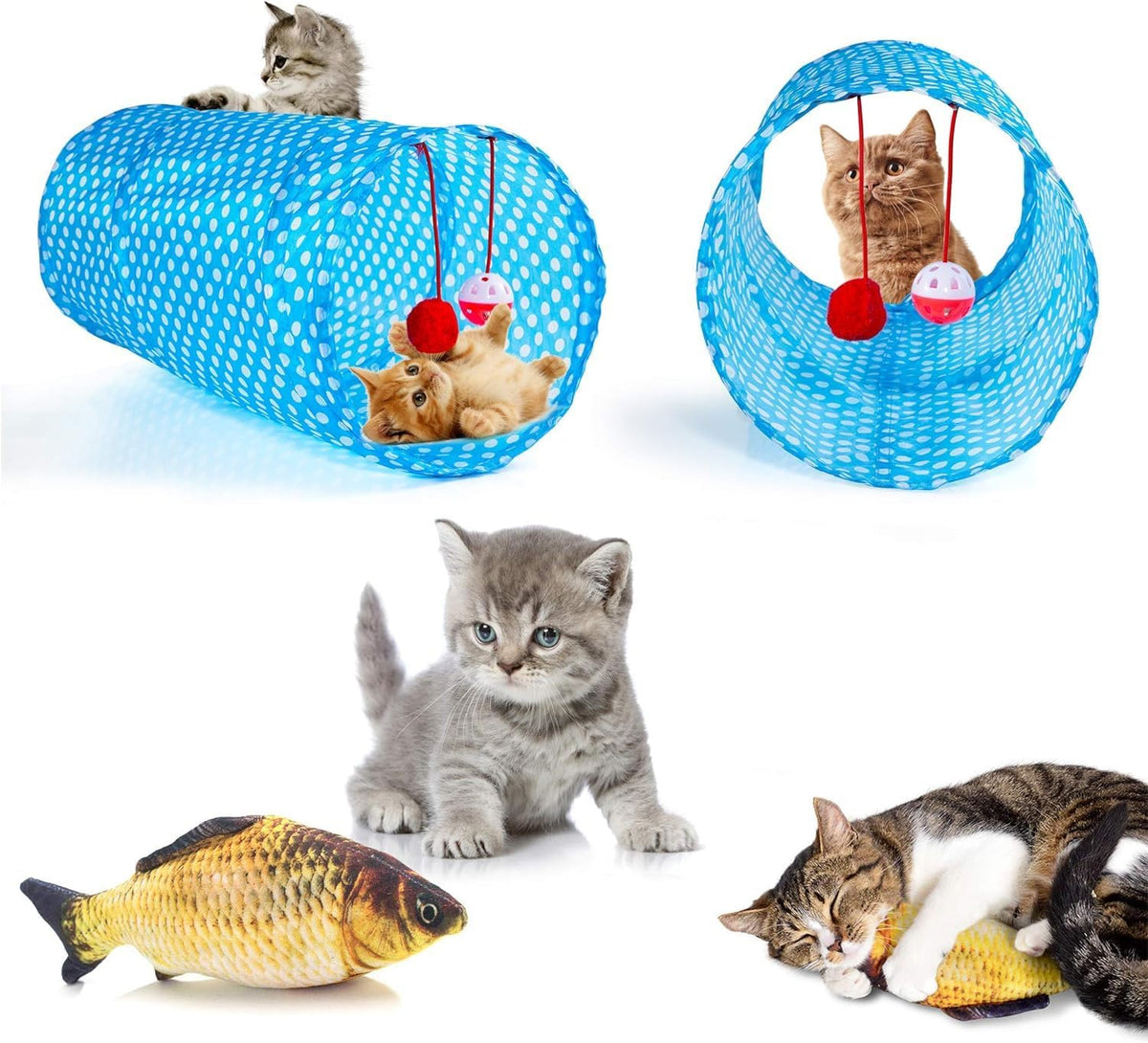 AILUKI 35PCS Cat Toys Variety Pack for Indoor Cats, Kitten Toys Cat Tunnel | Kitten Toys for Indoor Kittens Cat Toy Bundle Set with Feather Wand, Plush Mice, Crinkle Balls & Interactive Cat Toys Bundle
