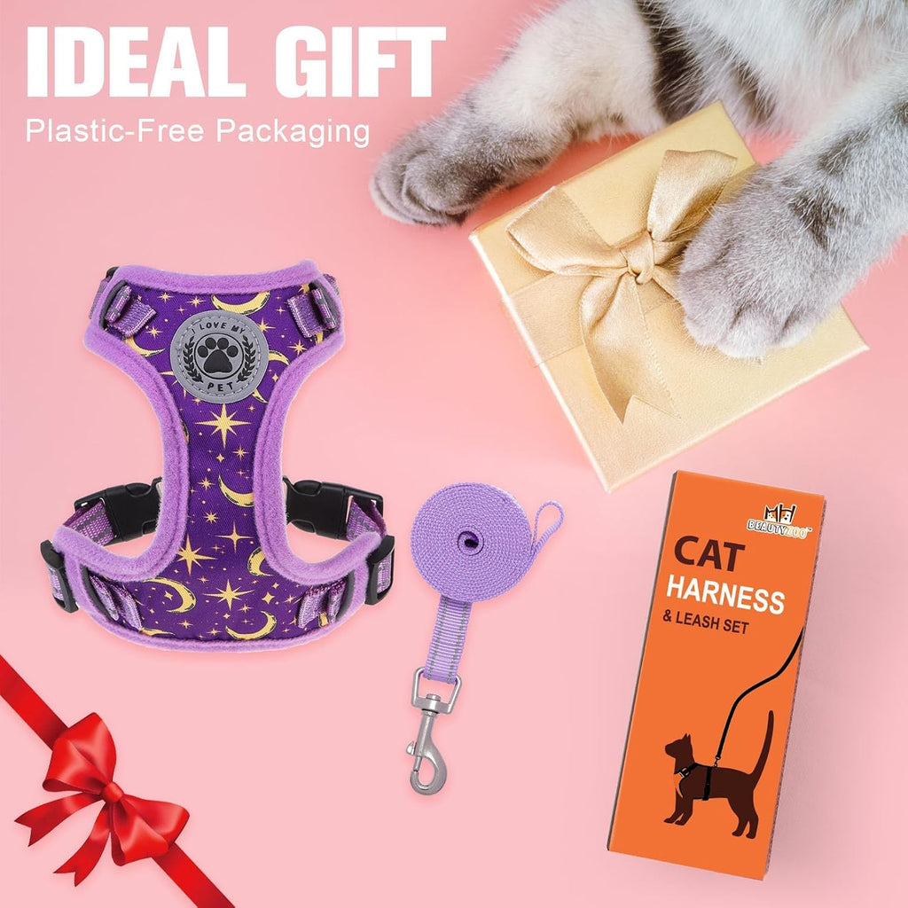BEAUTYZOO Cat Harness and Leash Set, Escape Proof and Adjustable, Purple