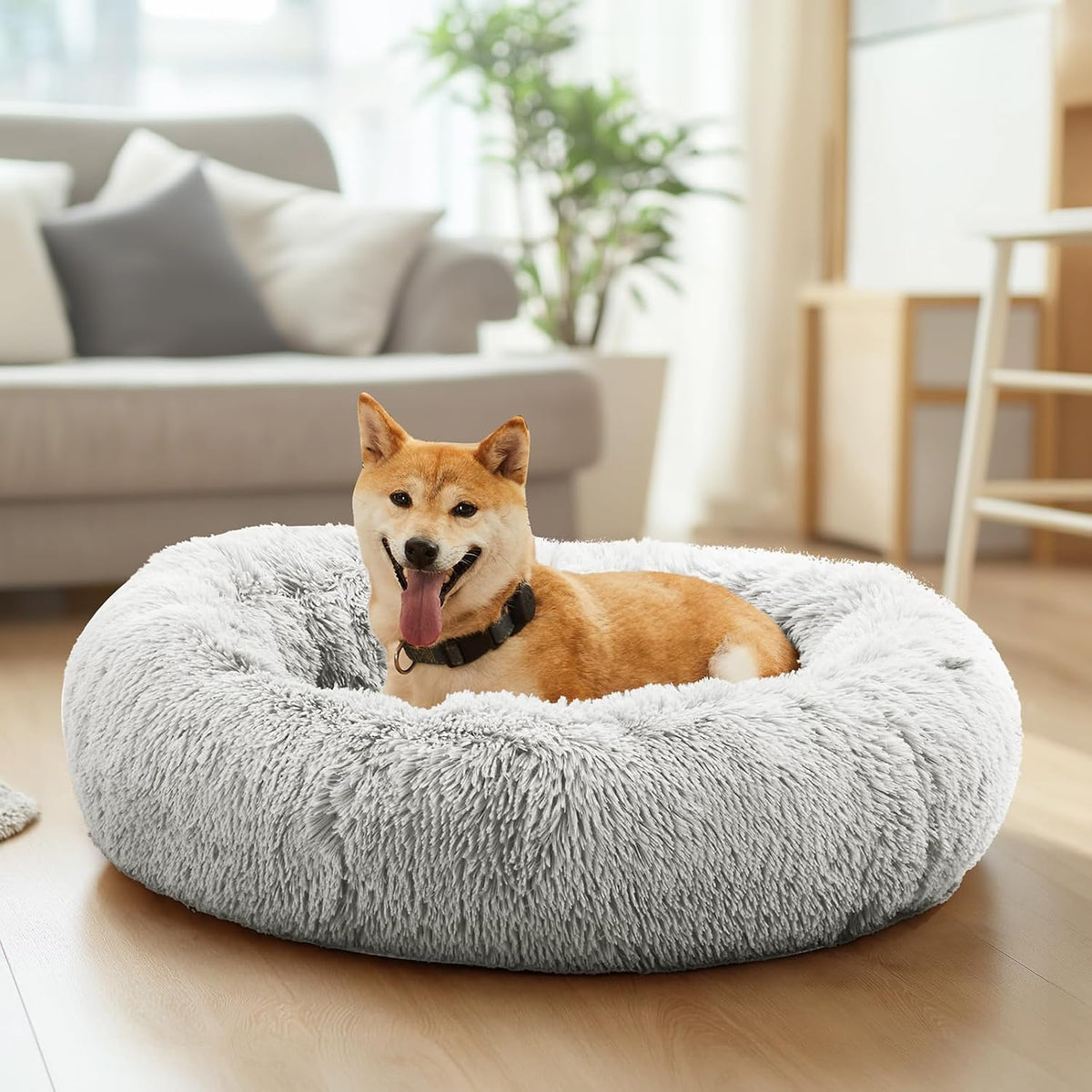 Sweetcrispy Large Dog Bed for Indoor, Calming Donut Bed for Dogs and Cats
