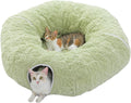 PEQULTI Green Donut Cat Tunnel Bed Washable Plush Mat for Multi Small Pets