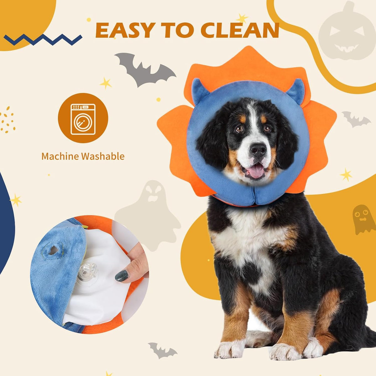 IEUUMLER Inflatable Recovery Dog Collar, Protective Donut Cone, Adjustable Soft Collar for Dog and Cat After Surgery Prevent from Biting & Scratching EU002 - Blue Demon M