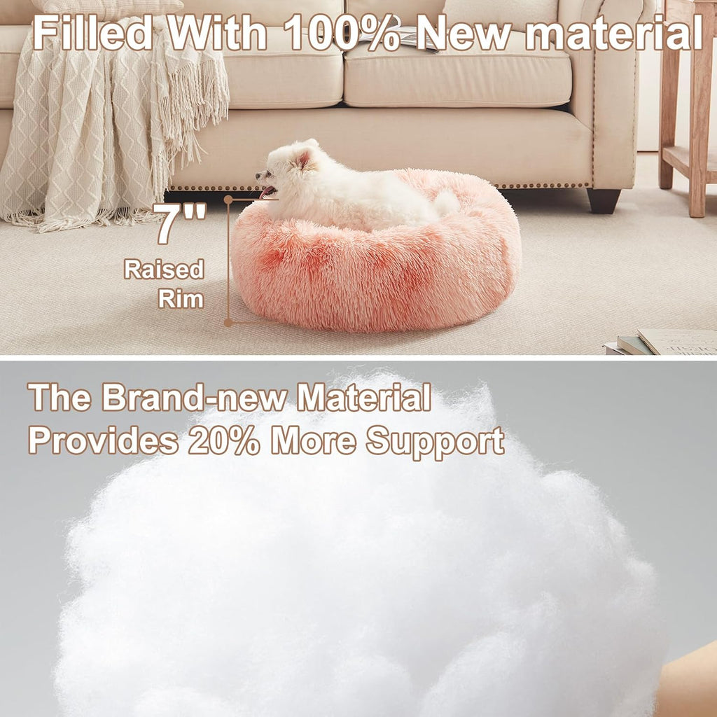 23 in Faux Fur Fluffy Donut Dog Bed for Small Dogs,Tie-dye Pink