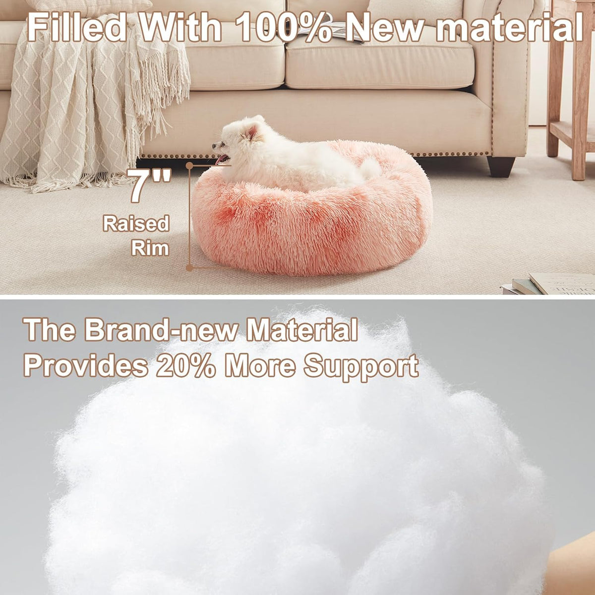 23 in Faux Fur Fluffy Donut Dog Bed for Small Dogs,Tie-dye Pink