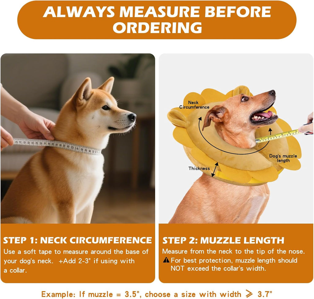IEUUMLER Inflatable Recovery Dog Collar, Protective Donut Cone, Adjustable Soft Collar for Dog and Cat After Surgery Prevent from Biting & Scratching EU002 - Sunflower L