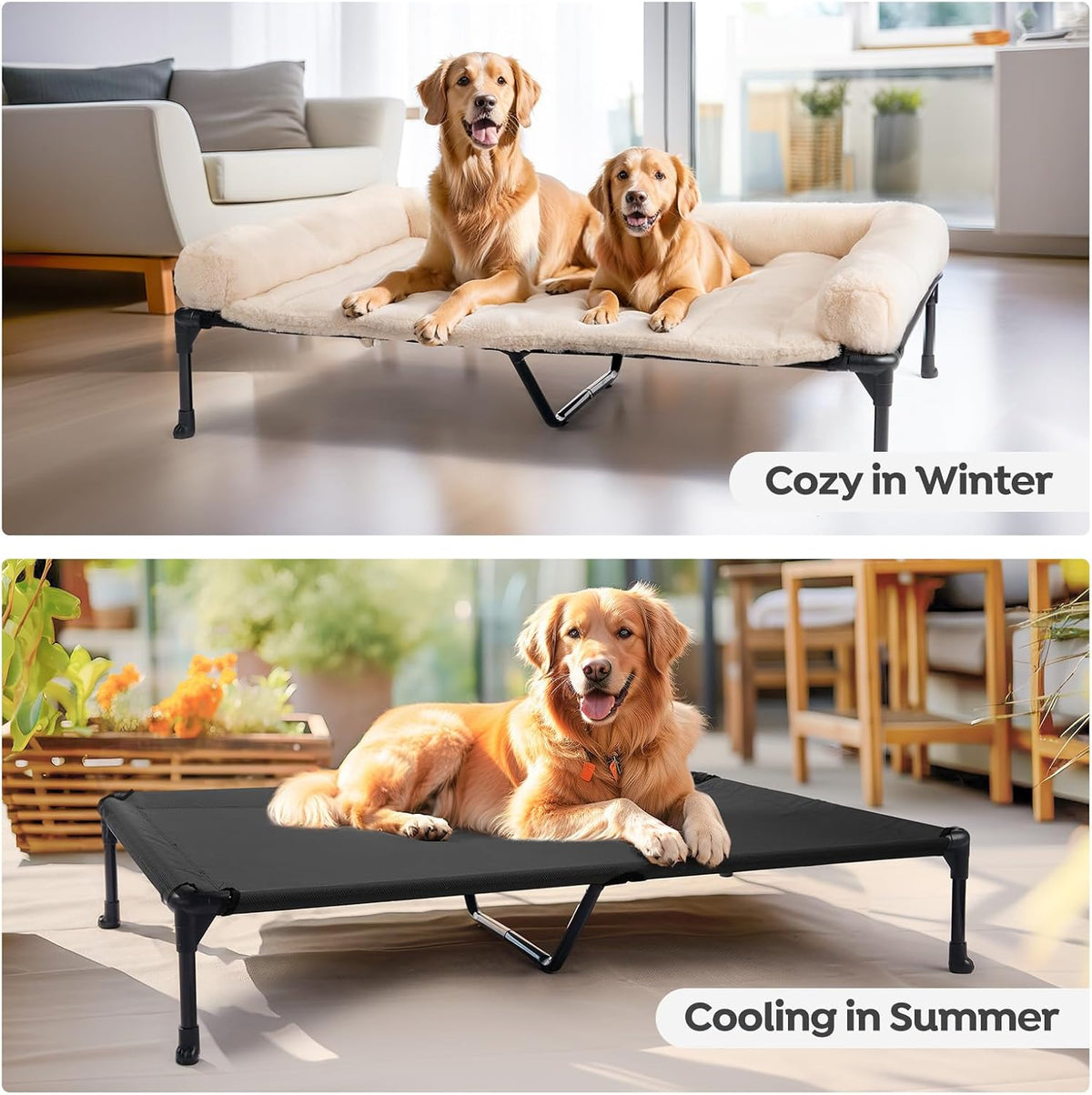 Veehoo Elevated Dog Beds Large Sized Dog with Fluffy Plush Bolster Cushion