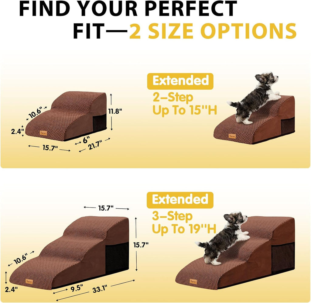2-Step Dog Stairs for Small Dogs, Non-Slip Foam Pet Steps for Low Couch Bed
