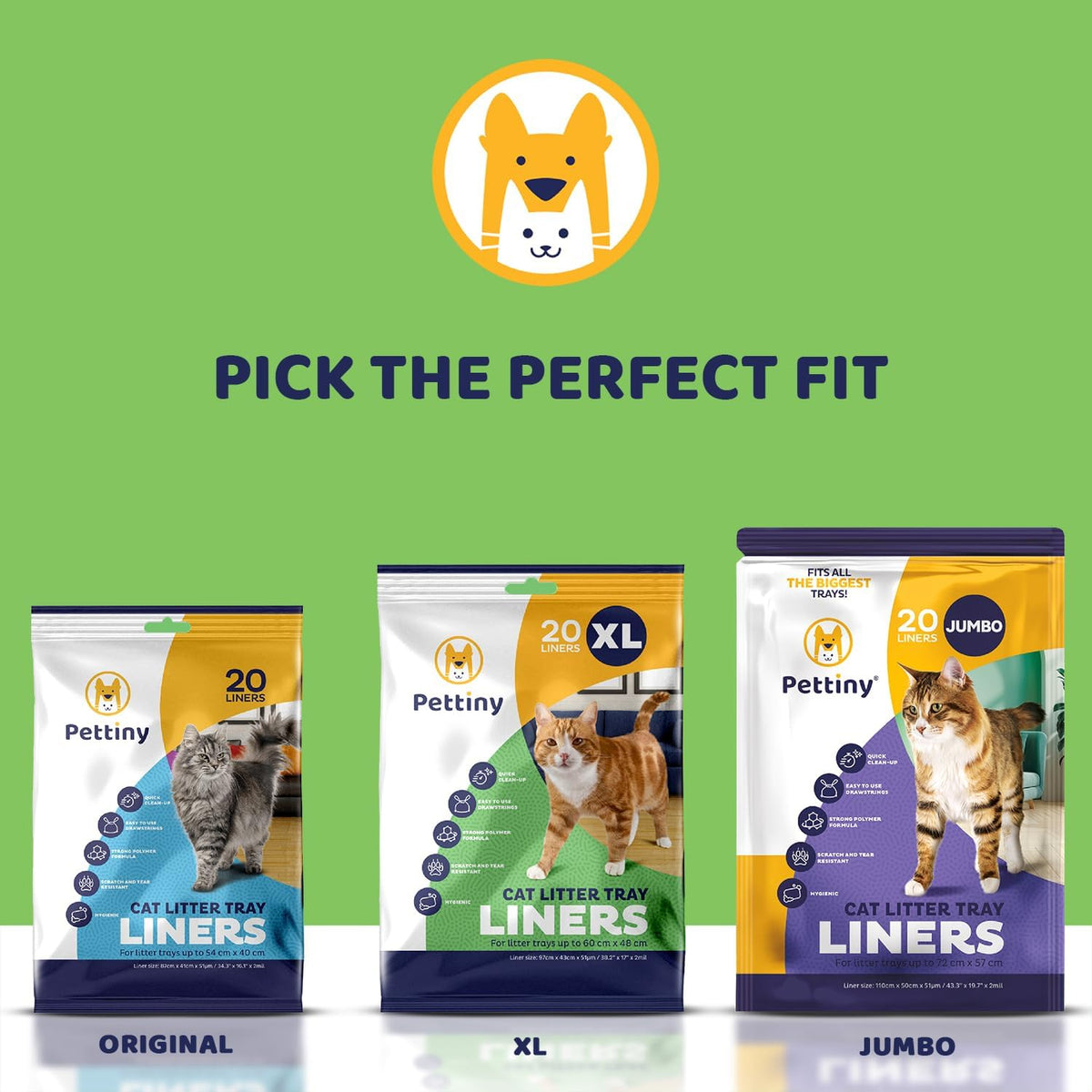 Pettiny 20 XL Cat Litter Box Liners with Drawstrings - Scratch Resistant Cat Litter Bags for an Extra Large Litter Pan