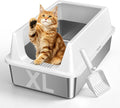 XL Open Top Stainless Steel Litter Box with High Sides,Gray | Extra Large Tall Wall Open Top Deep Metal Pan, Anti-Leak Non-Stick Odor Control