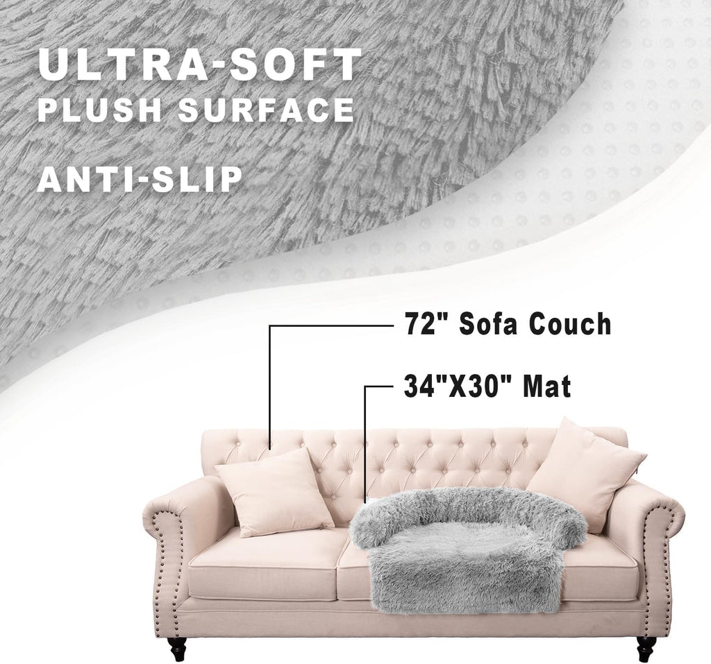 Calming Dogs/Cats Bed Mats, Dog Pad Washable Removable Couch Cover, Plush Long Fur Mat for Pets, Waterproof, Perfect for Small, Medium and Large Dogs and Cats (Light Gray, 34"x30"x5.0")