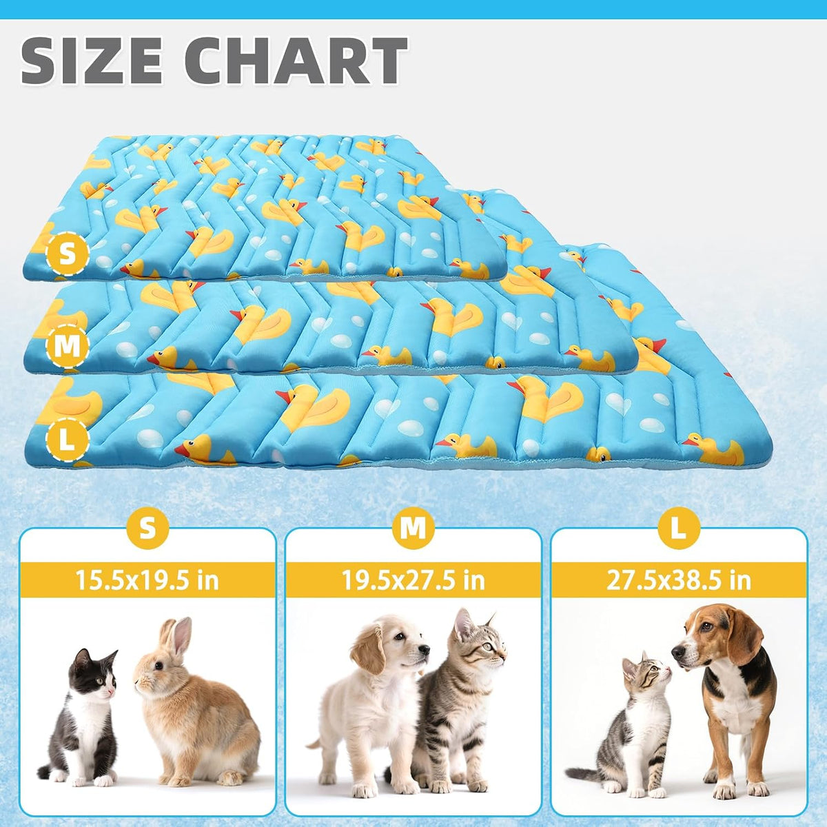 KOOLTAIL Dog Cooling Mat, Upgraded Two Sided Cooling Pad for Dogs Cats Puppy, Soft Pet Sleeping Blanket Keep Cool in Summer with Cute Duck Pattern, Washable Waterproof for Crate Sofa Bed, Blue M