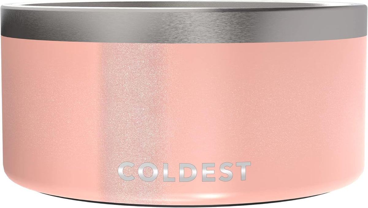 Coldest Dog Bowl - Anti Rust Metal, Non Slip, 3 Layers Insulated Stainless Steel Dog Bowls - Spill Proof & Heavy Duty - Water Bowl for Dogs, Cats, Dish Washer Safe (200 oz, Forever Pink Glitter)
