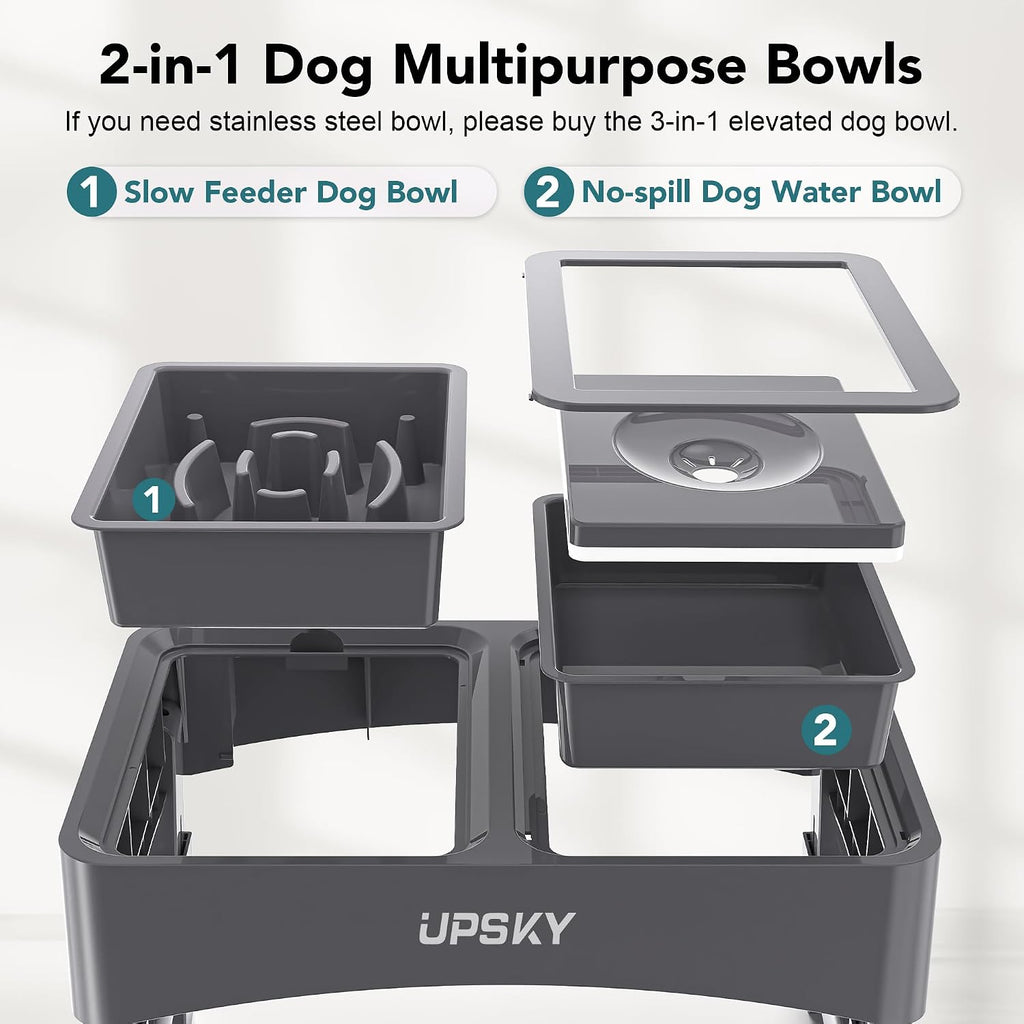 UPSKY 2-in-1 Elevated Dog Bowls Set with 4 Height Adjustable Stand, Gray