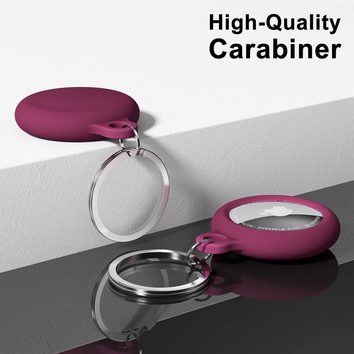 oakxco for Airtag Keychain Silicone, Airtag Holder with Key Ring, Air Tag Cover Cute Accessories for Kids, Luggage, Car Dog Collar, Compatible with Apple Airtag Case Waterproof, Burgundy Maroon Wine