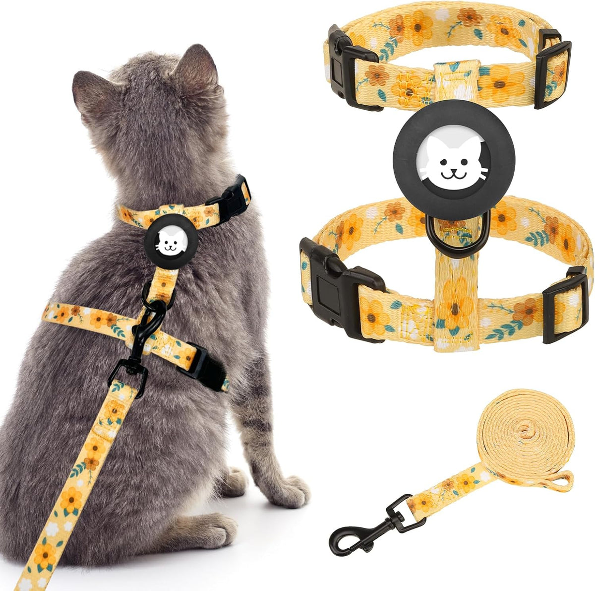 BINGPET Cat Harness with Airtag Holder, Escape Proof for Walking Outdoor