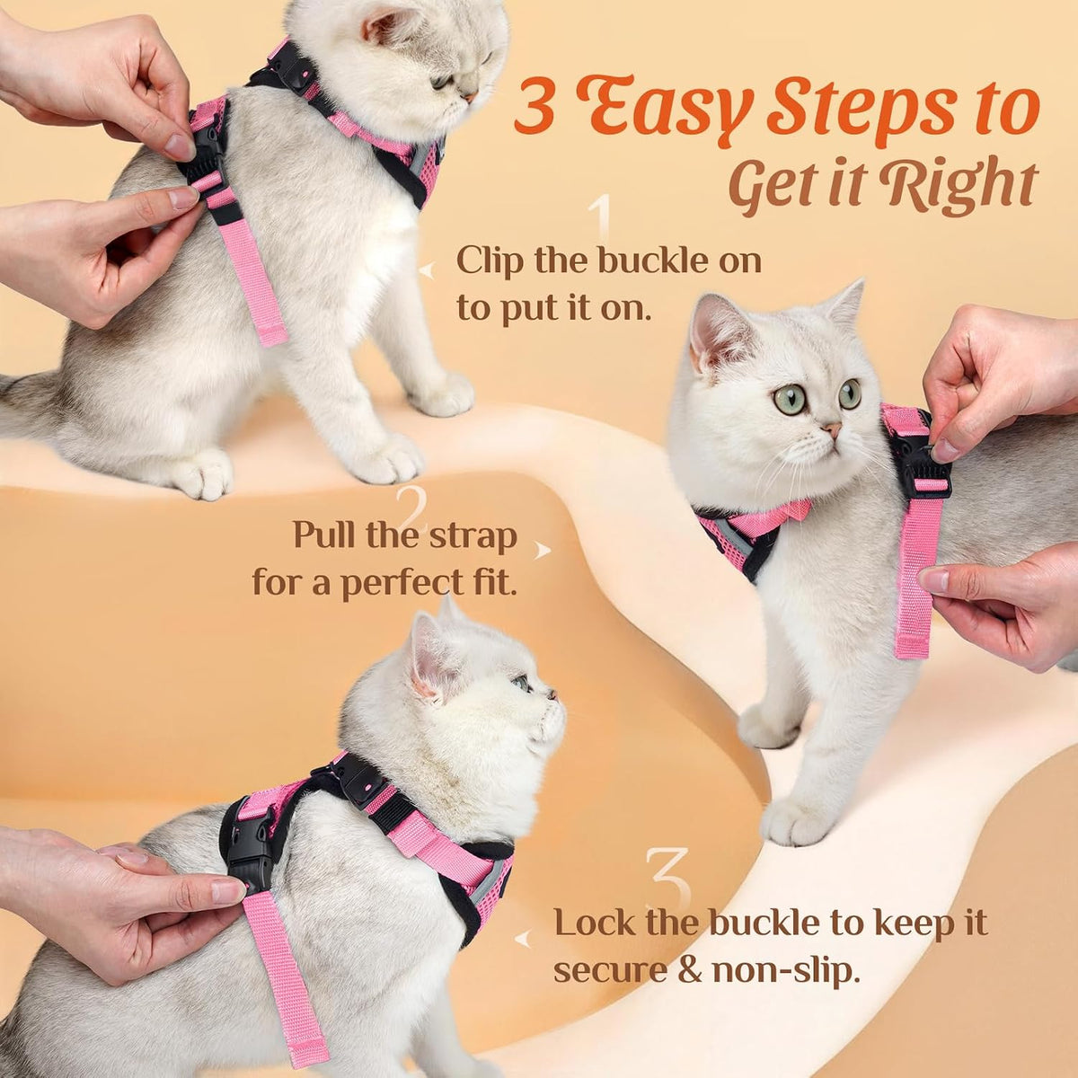 Dooradar Cat Harness and Leash Set with Neck Release Buckle, Pink