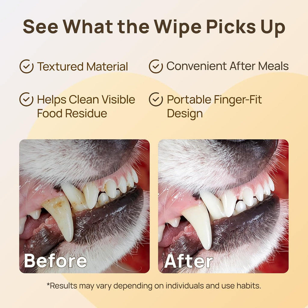 HICC PET Mouth Cleaning Finger Wipes for Dogs & Cats, 50 Count