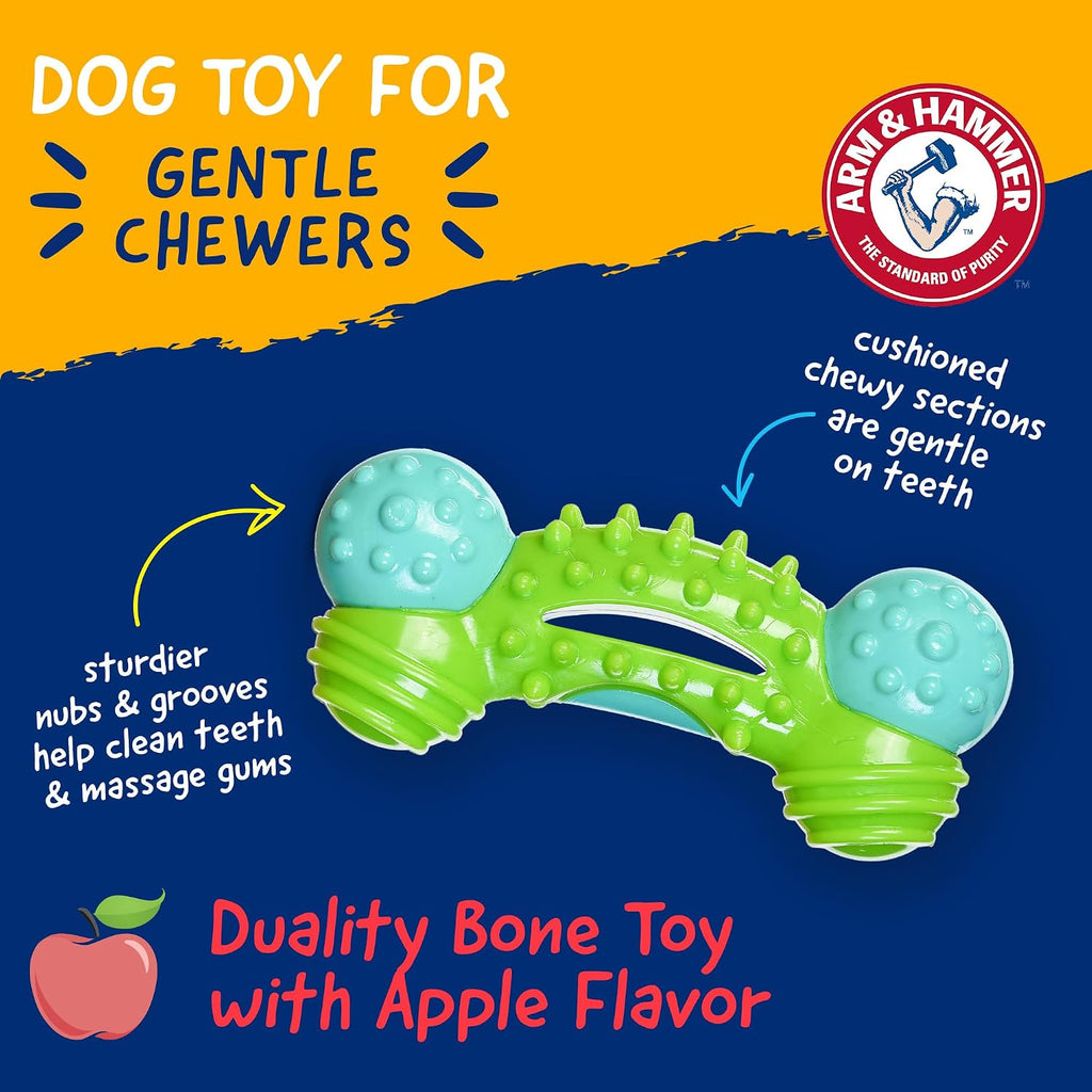 Arm & Hammer Nubbies Duality Bone Dental Dog Chew Toy, Apple Flavor | Nylon and TPR construction, baking soda infused, reduces plaque and tartar buildup, ideal for moderate chewers