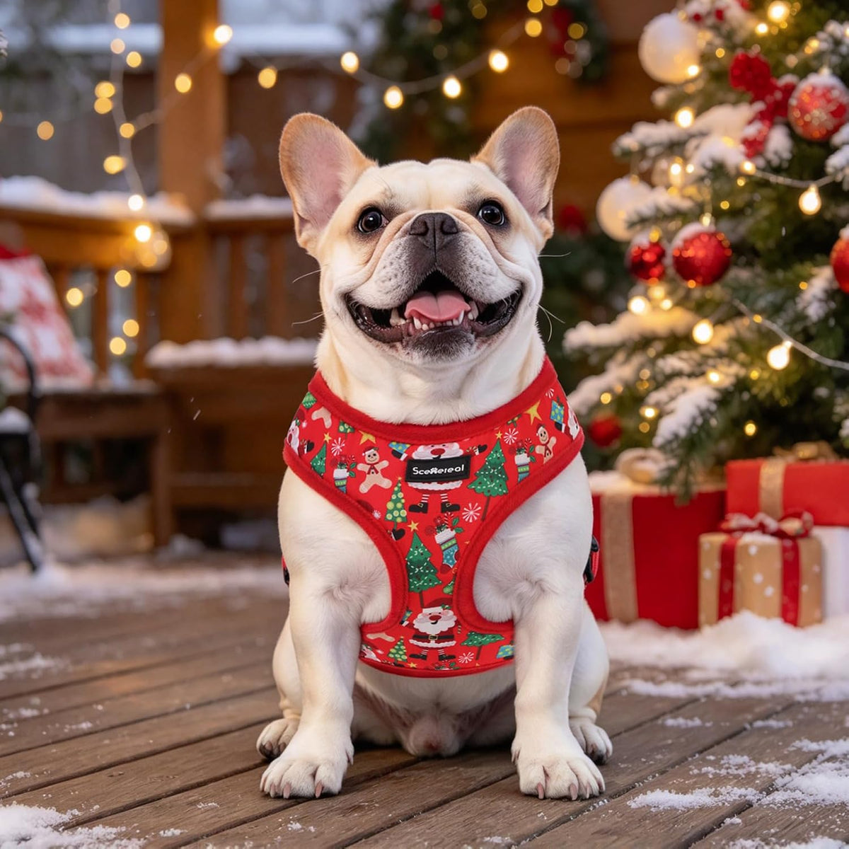 SCENEREAL Christmas Small Dog Harness and Leash Set, Red-Christmas S