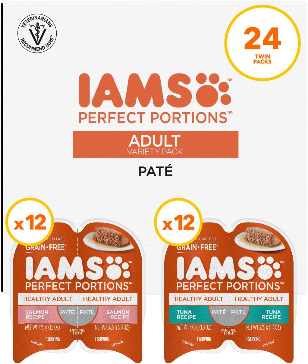 IAMS Perfect Portions Healthy Adult Pate Wet Cat Food, Variety, 24 Count