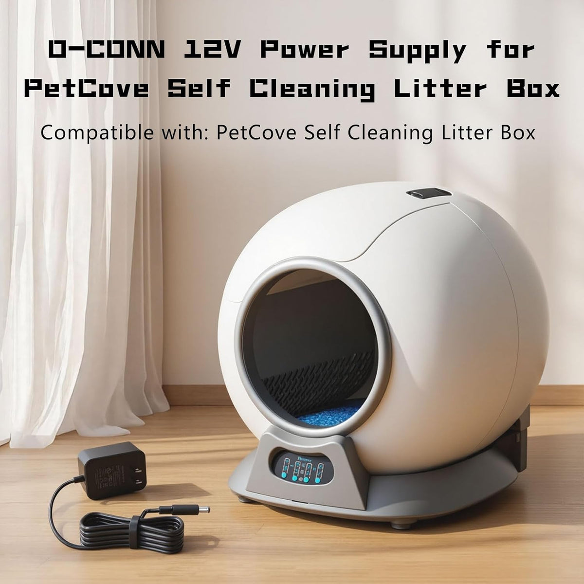 12V DC Power Supply, Replacement for PetCove Self Cleaning Cat Litter Box, Litter Box Power Cord Compatible with PetCove Self Cleaning Cat Litter Box