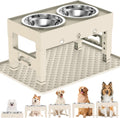 LAKIPETN Elevated Dog Bowls with Mat, Raised Dog Food Bowl Stand with 2 Stainless Steel Bowls, 5 Height Adjustable (3.1", 9", 10", 11", 12") Non-Slip Feeder Set for Medium and Large Dogs – Apricot