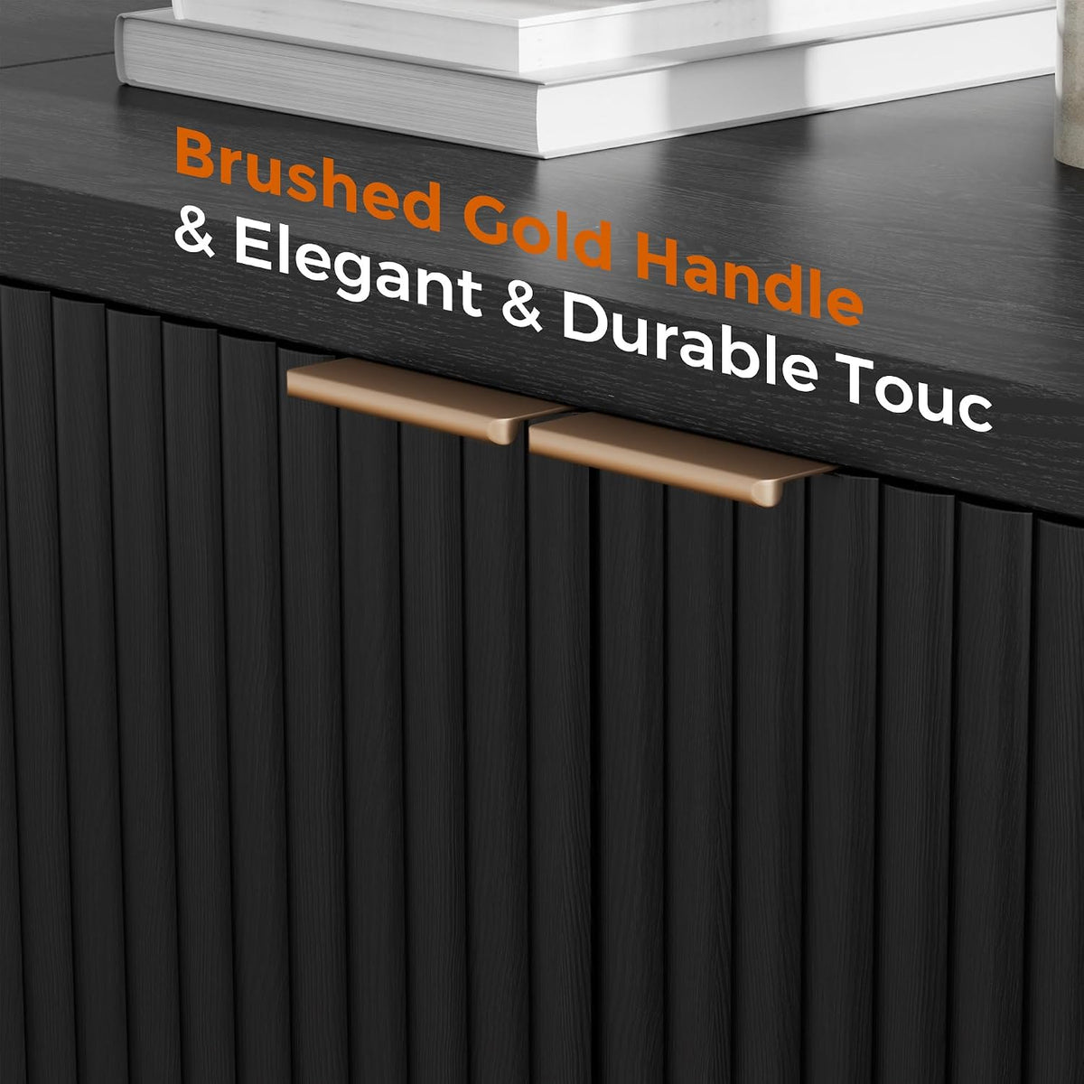 Homhedy Cat Litter Box Enclosure,Modern Fluted Accent,Black