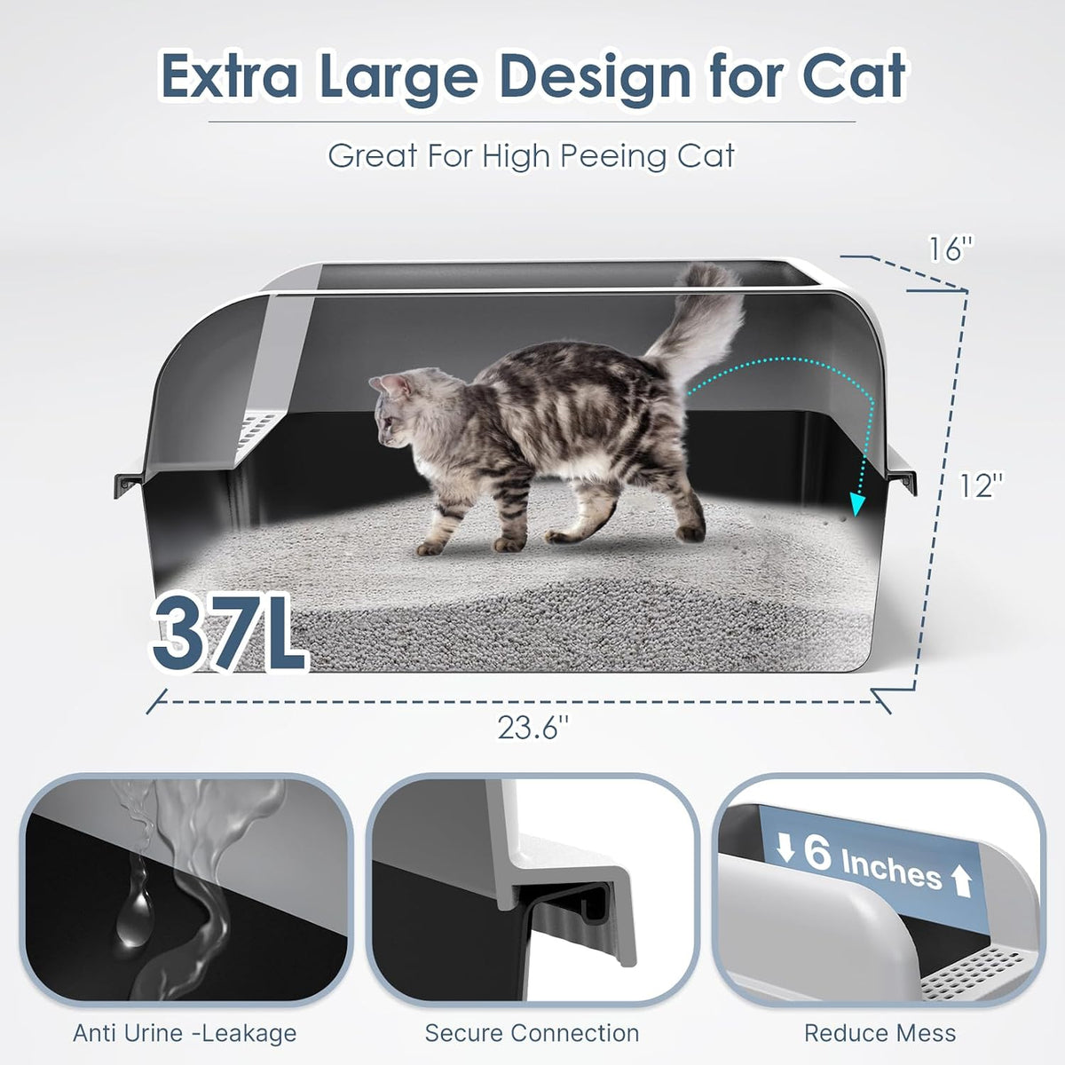 Suzzipaws XL Non-Sticky Coated Stainless Steel Cat Litter Box with Lid | High-Side Anti-Leakage Enclosure, Smooth Non-Sticky Surface, Simple Daily Cleaning for Big Cats & Multi-Cat Households