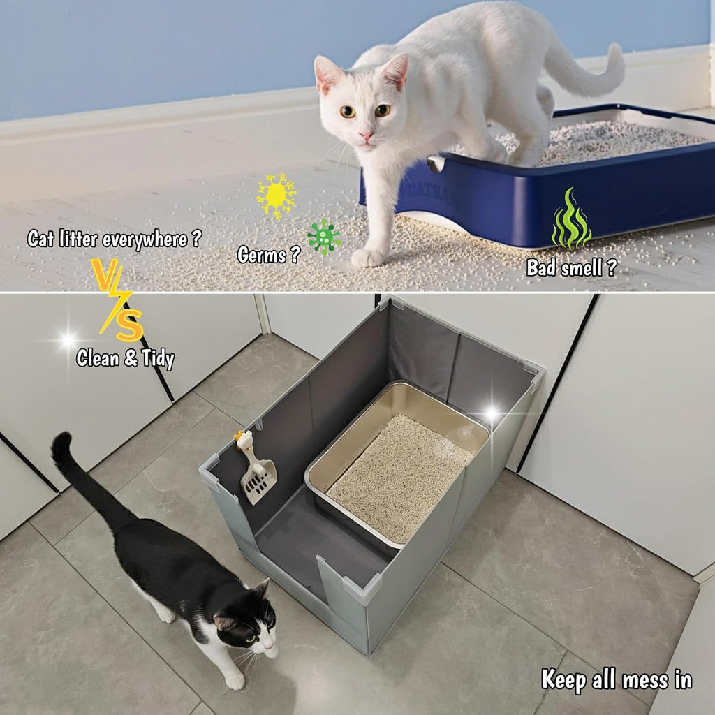Extra Large Cat Litter Box Enclosure, Keep Dogs Out, Open Top High Side, Water Resistance Splash Guard for Cat Litter Boxes