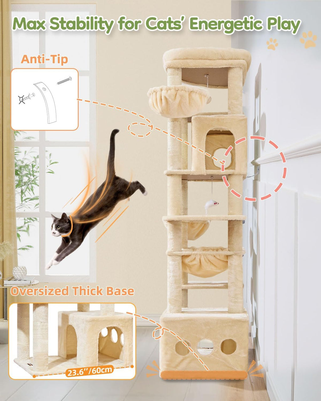 Taoqimiao 72 in Cat Tree, XXL Cat Tower for Indoor Cats Large Adult 25Lbs+