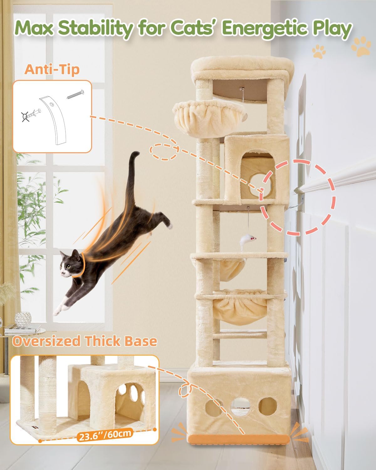 Taoqimiao 72 in Cat Tree, XXL Cat Tower for Indoor Cats Large Adult 25Lbs+