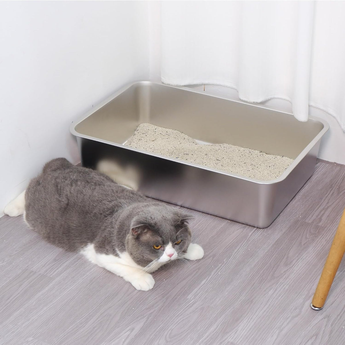 Stainless Steel Litter Box 2 Pack,XL Metal Litter Box for Big Cats | High Sided Litter Box Adult Big Cats,Cat LitterBox Metal Pet Toilet Easy to Clean,Non Stick, No Smell,23.6"x15.8"x6"