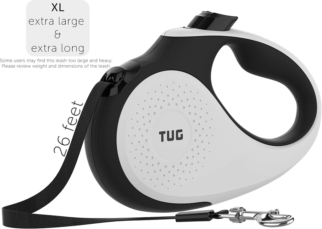 TUG XL Retractable Dog Leash, 26 ft (Extra Large, White)