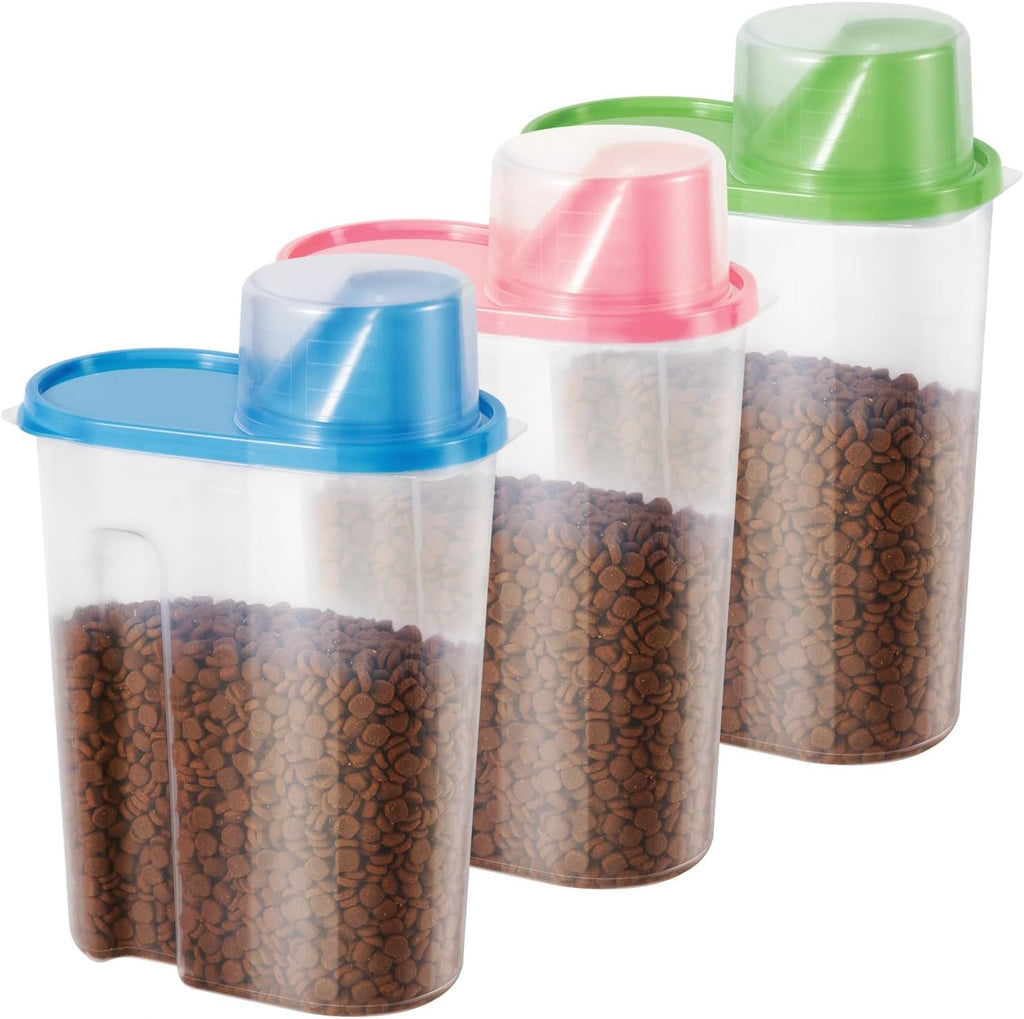 SenseYo 3 Pack 2lb 2.5L Pet Food Storage Container with Measuring Cup BPA Free for Small Dog, Cat, Bird (Blue Pink Green)