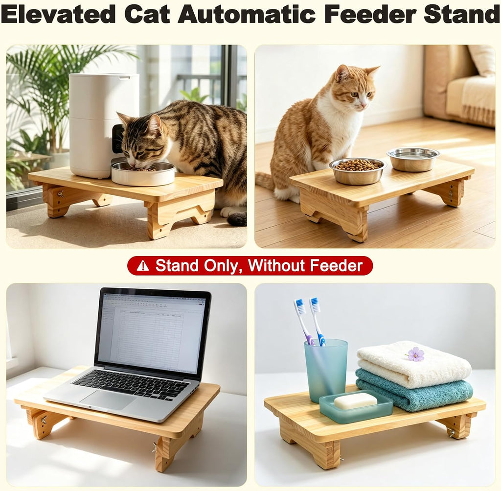 SZEE Adjustable Cat Food Stand, Elevated Cat Feeder Stand, 3-Height Setting