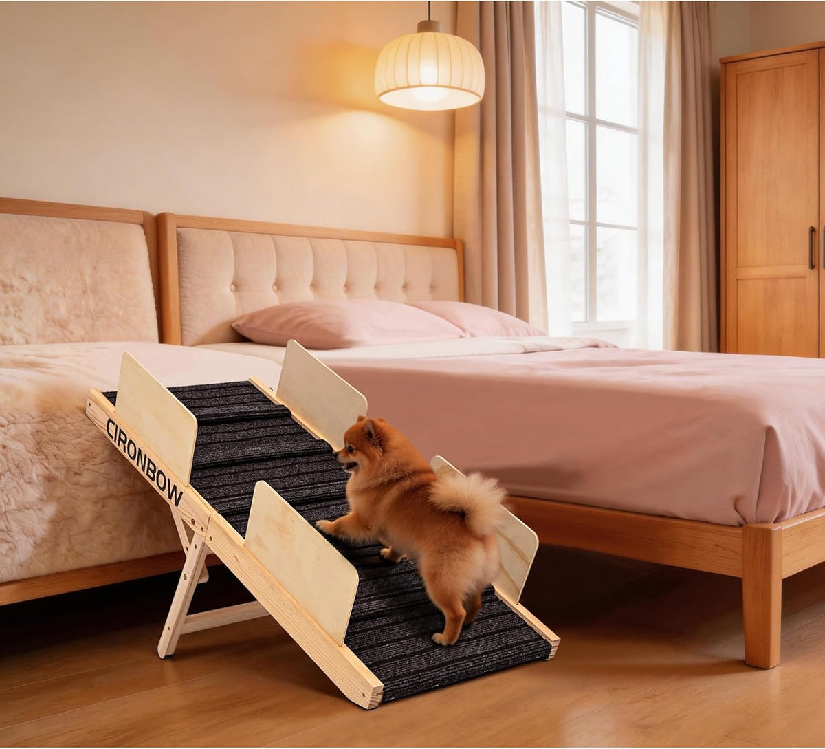 Dog Ramp for Bed, 40" Long Wooden Foldable Dog Ramp, 5 Adjustable Heights from 9.8" to 24.4", Portable Stable Pet Steps with Non-Slip Pad, Pet Ramps Use for Sofa Couch Stairs