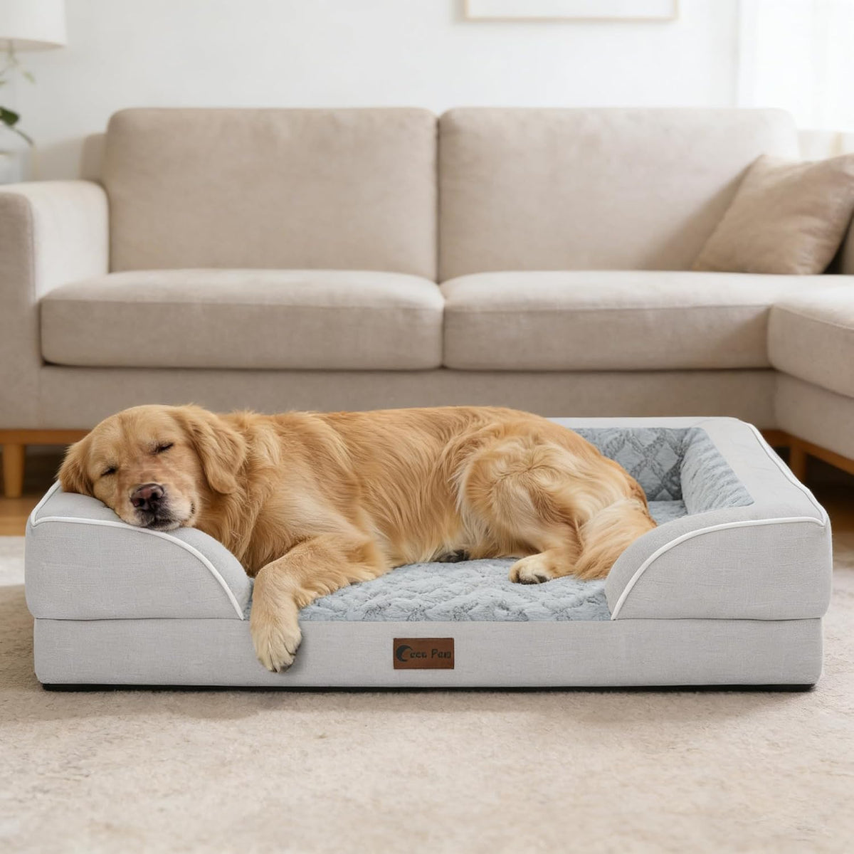 Orthopedic Dog Bed for Extra Large Dogs, 45x35in, Light Grey