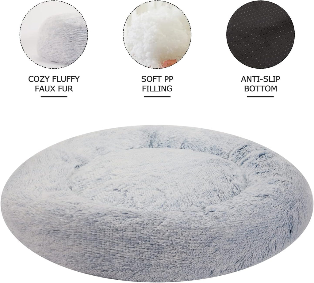 Bedfolks Calming Fluffy Donut Dog Bed for X-Large Dogs,Light Blue,45" Round
