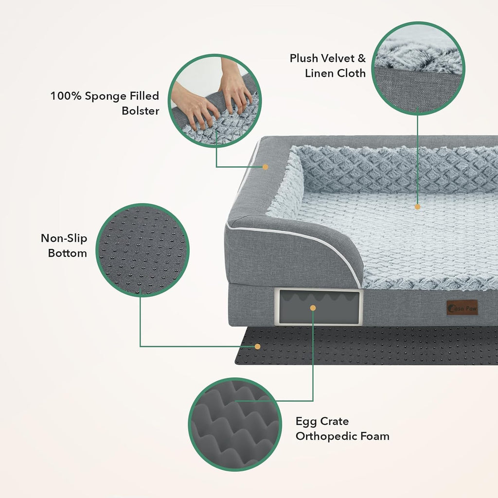 Waterproof Orthopedic Dog Bed for Extra Large Dogs, 53x42in, Grey