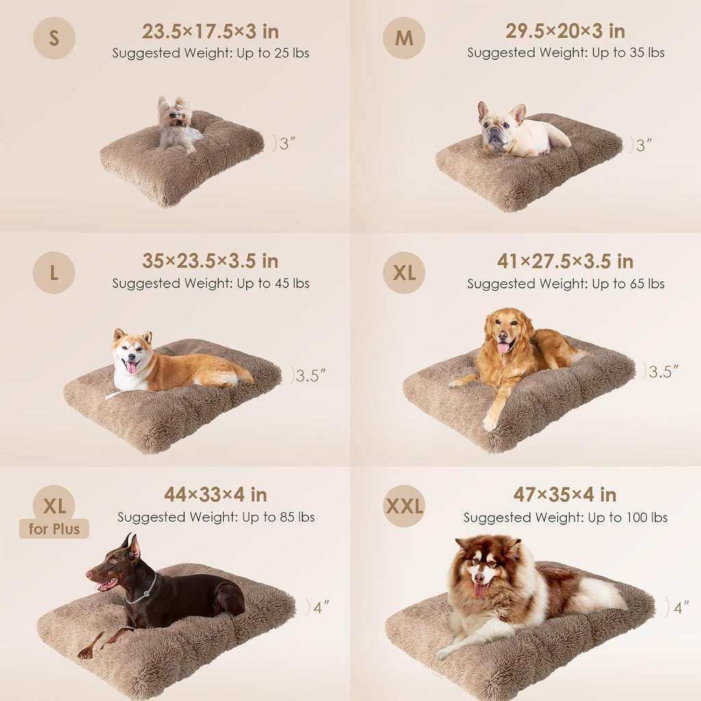 EHEYCIGA Fluffy Dog Crate Bed for Large Dogs, Plush Faux Fur Pad, Camel