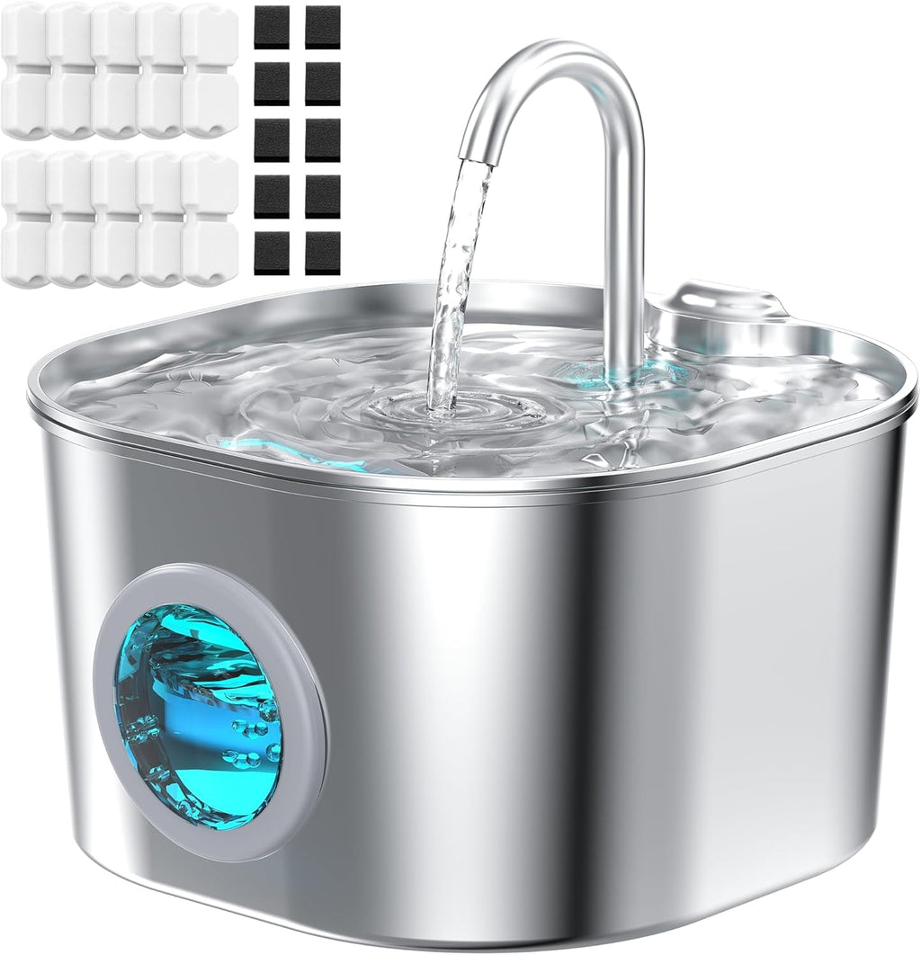 Cat Water Fountain Stainless Steel: Pet Fountains with 10 Packs Filters