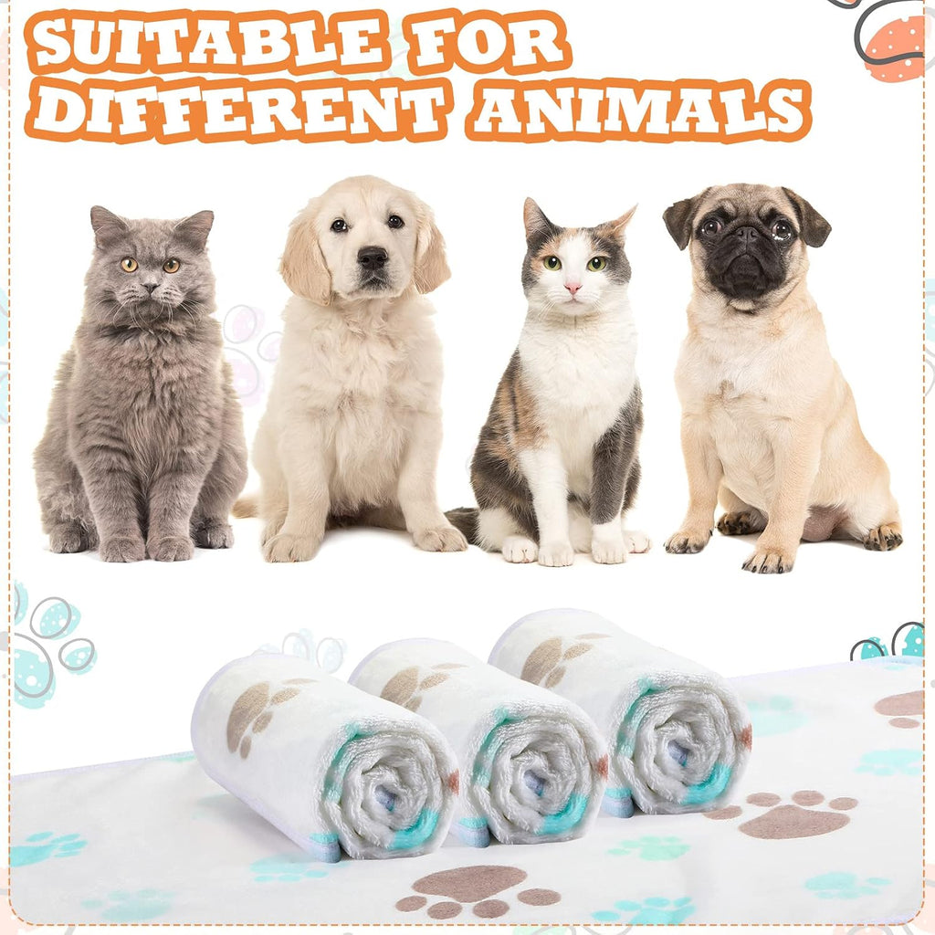 Tatuo 4 Pcs Fleece Dog Blankets for Puppy Cat, White, 24 x 16 in, Paw