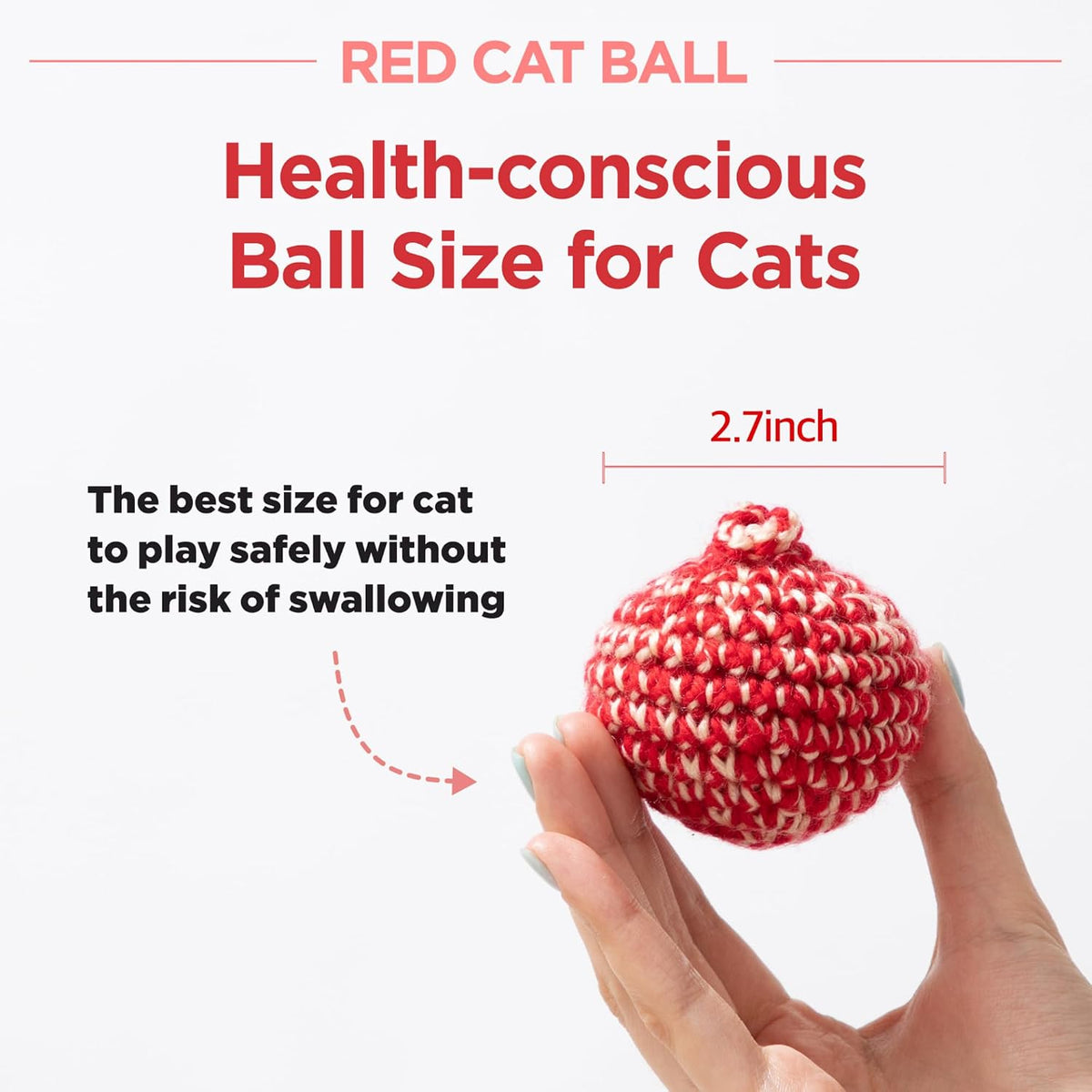 JAYU PET Red Cat Ball, 2.7 inch