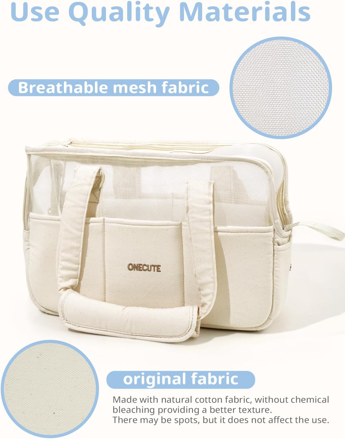 ONECUTE Dog Purse Carrier for Small Dogs Rabbit cat with Large Pockets, Cotton Bag, Dog Carrier Soft Sided, Collapsible Travel Puppy Carrier (Beige Breathable, 17.0" L x 7.5" W x 12.0" H)