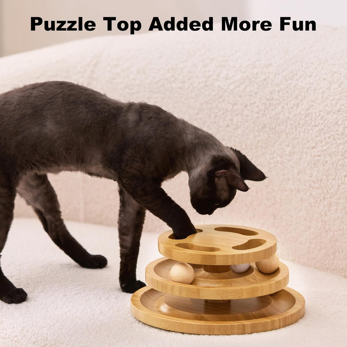 ZOMISIA Cat Ball Track Toy with Puzzle Top, Wooden Cat Toys for Indoor Cats | Interactive Kitty Ball Tower with Spinning Balls, DIY Bell, For Kitten Exercise Mental Stimulation Self Play Home Enrichment