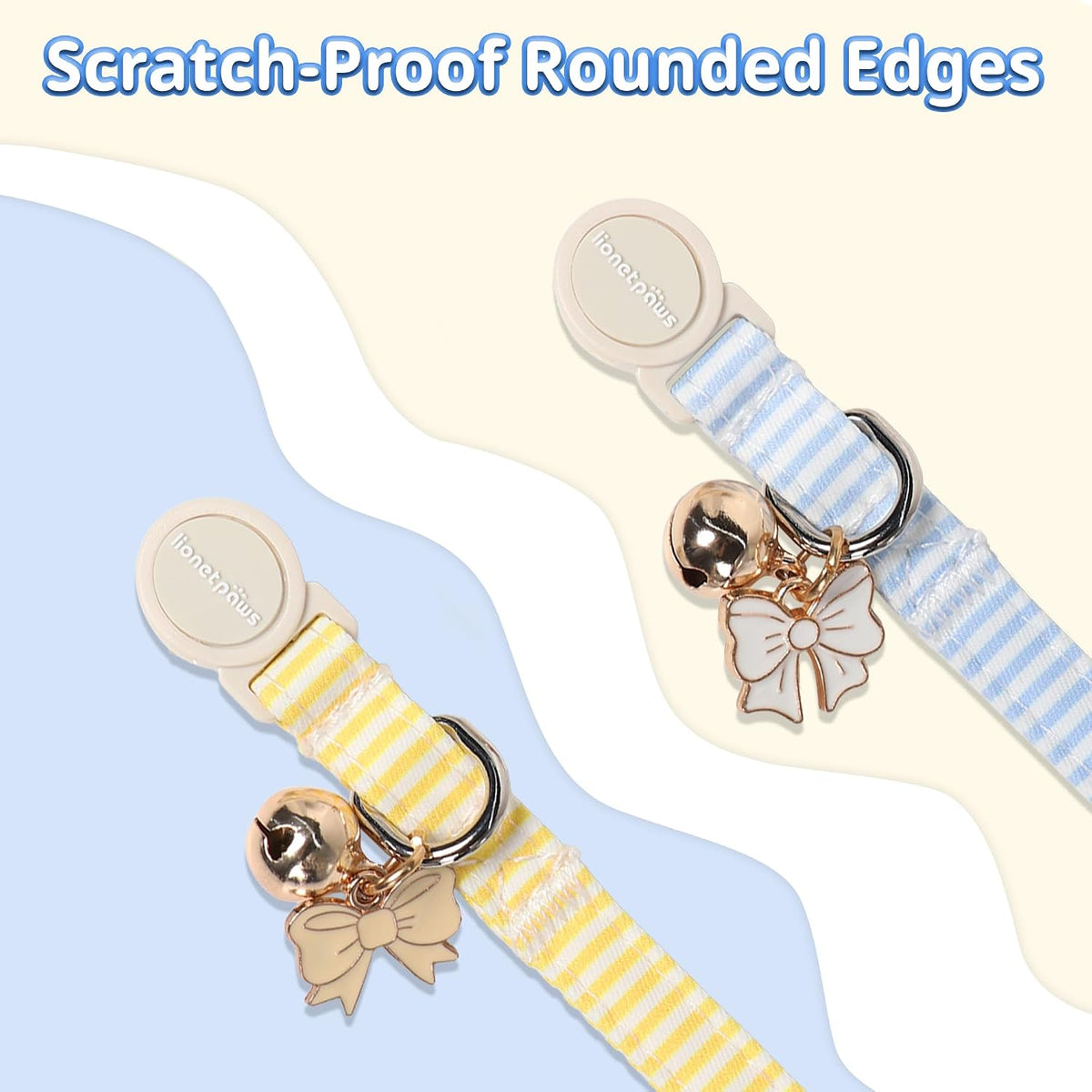 lionet paws 2 Pack Cat Collar Breakaway with Bells-Blue & Yellow Stripe