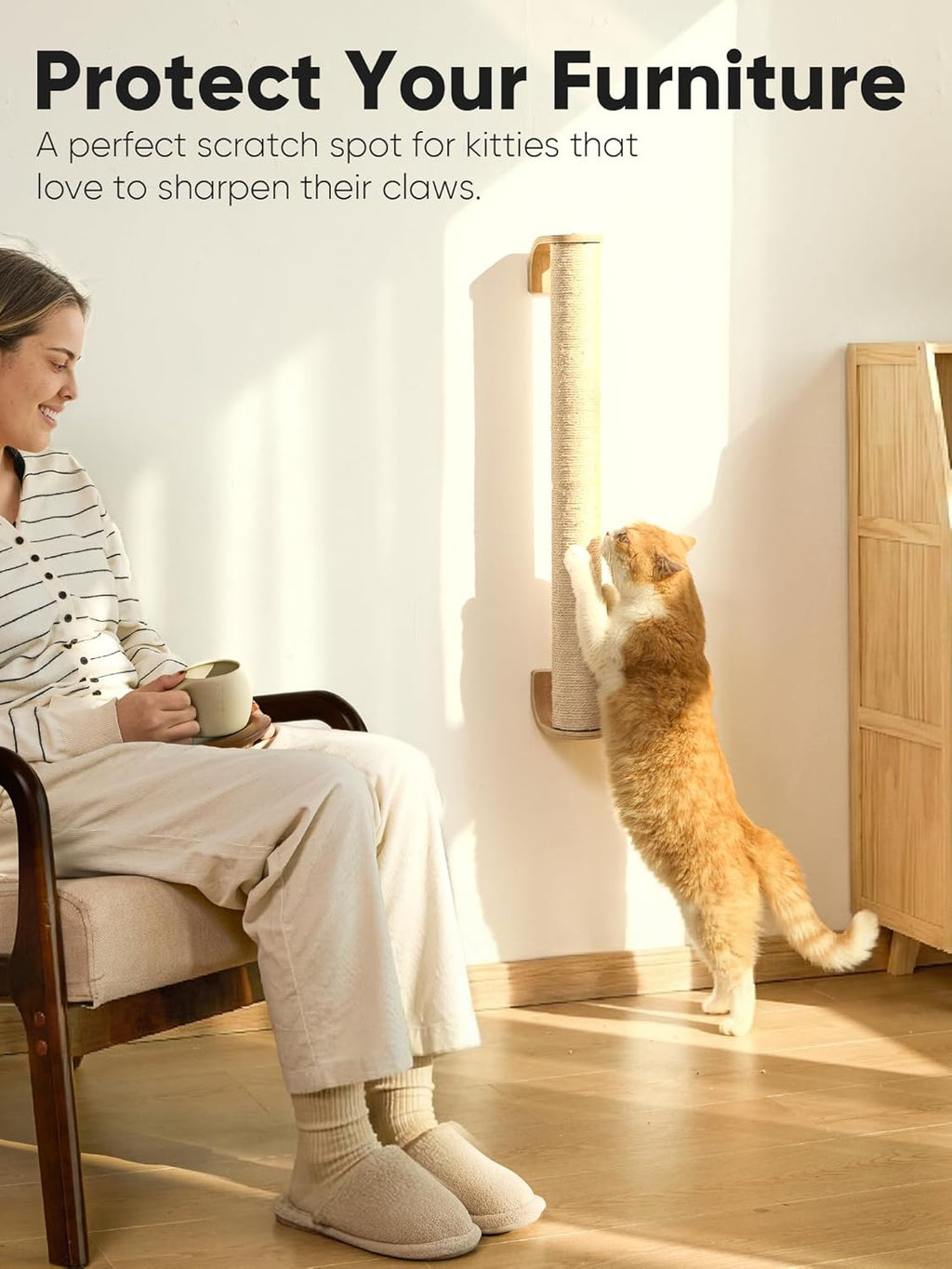 FUKUMARU Cat Wall Scratcher, 28" Kitten Scratching Post