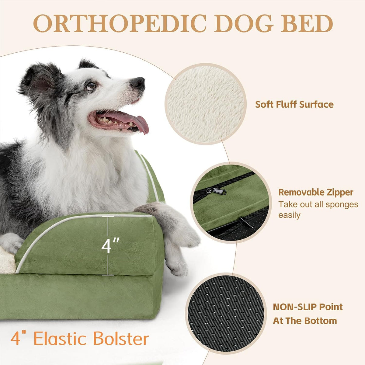 Comfort Expression Orthopedic Dog Bed for Medium Size Dog with Bolster