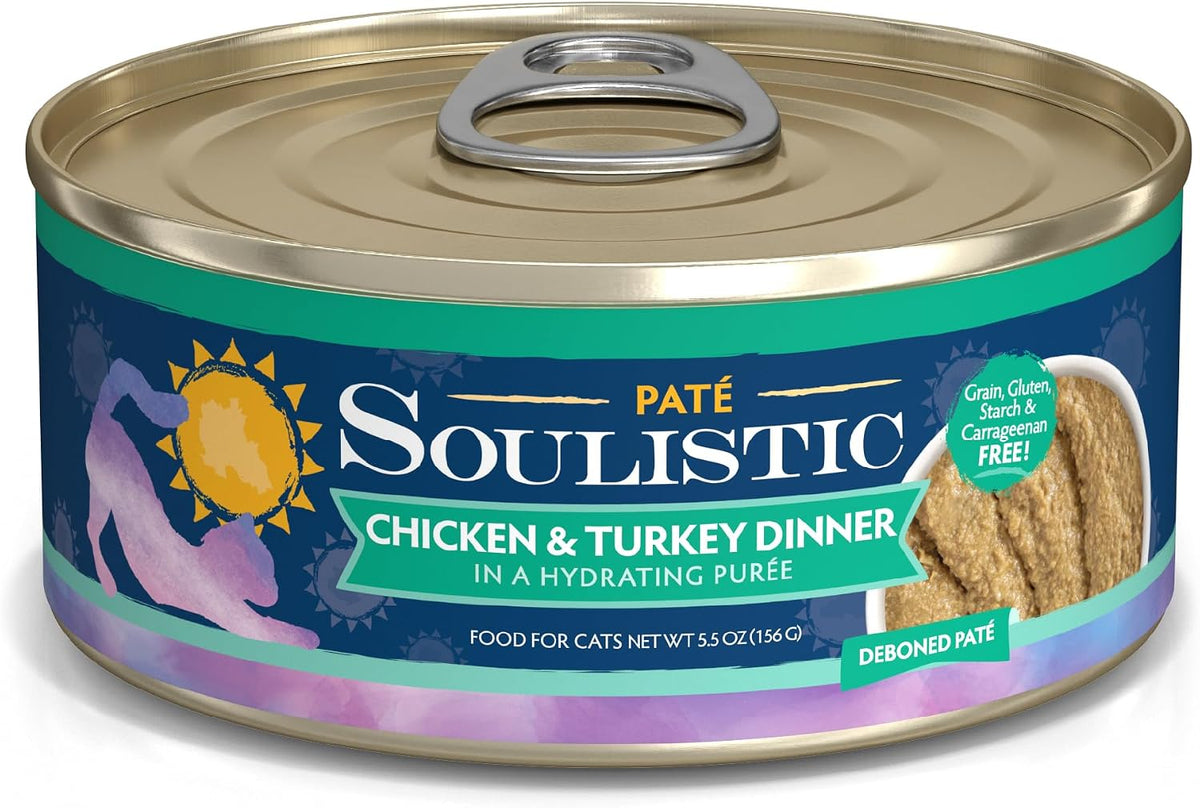 Soulistic Paté Wet Cat Food, Chicken and Turkey Dinner in a Hydrating Purée, 5.5oz Can, Pack of 8